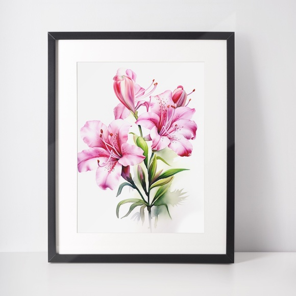 Watercolor Azalea Wall Art Illustration Print Poster Unframed - Picture 3 of 5